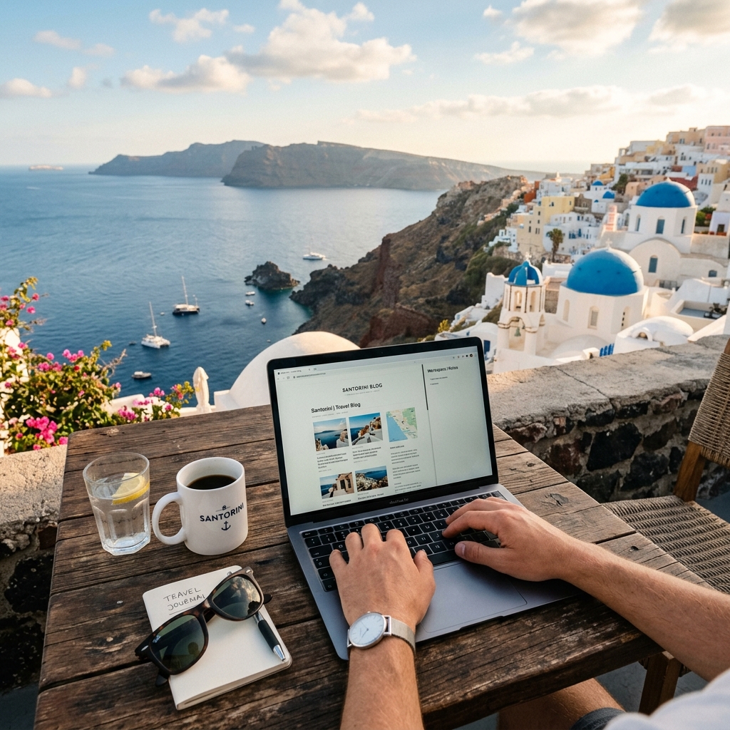 POV working from Santorini